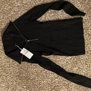 Black Ribbed Long Sleeve Top